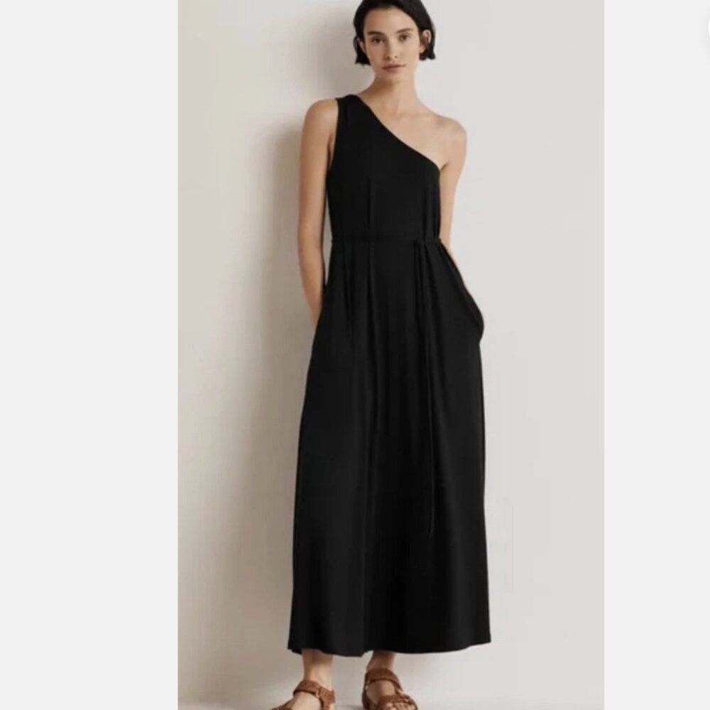 Boden Women One Shoulder Black Jersey Midi Dress Size 12 EUC
